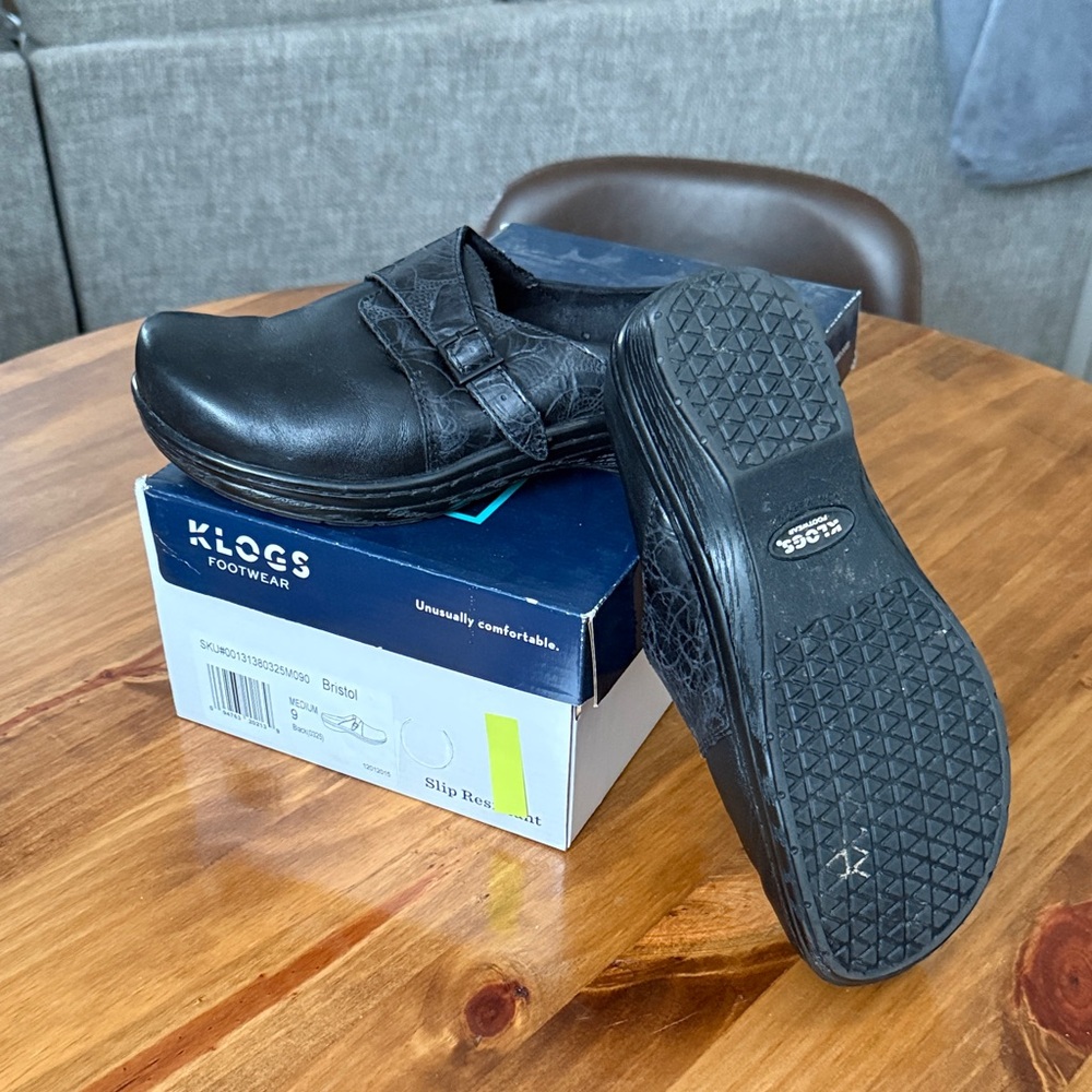 Klogs Black Leather Slip-On Clog with Adjustable Strap